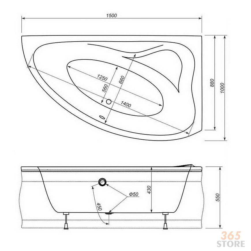 Ванна акрилова SV PLAST Azur 150x100 L з ніжками + обудова - SV-A-150-100-L
