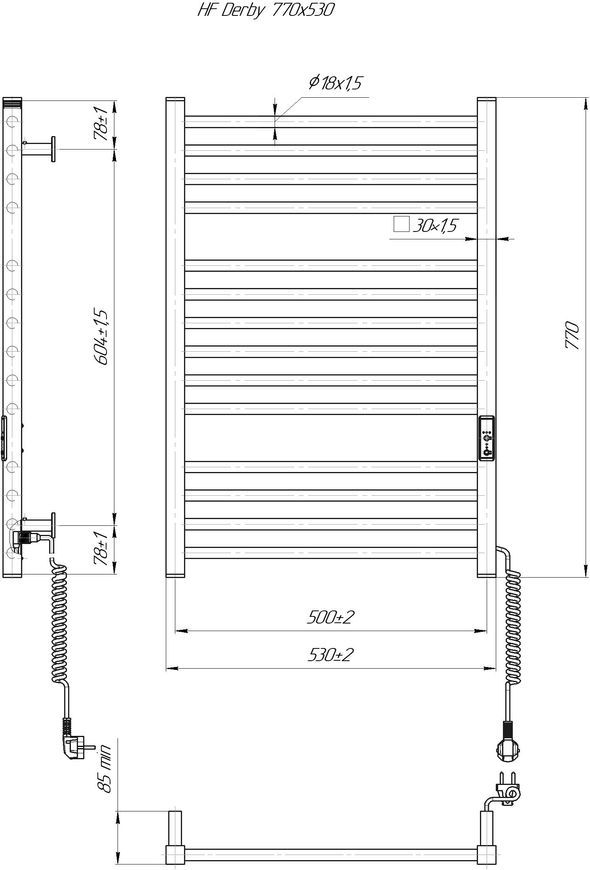 Полотенцесушитель электрический Hygge Family HF Derby 770х530 белый 6.1.0402.06.Wm - 6.1.0402.06.WM