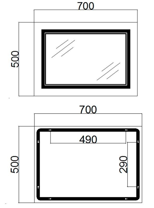 Дзеркало Qtap Cardinal 500х700 прямокутне з LED-підсвічуванням Touch, з антизапотіванням, з димером, рег. темп. кольору (3000-6500K) QT0478C5070