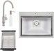 Набор QTAP D6045 SET 4 в 1:  кухонная мойка Satin, смеситель, сушилка, диспенсер - QTD6045SET - 1