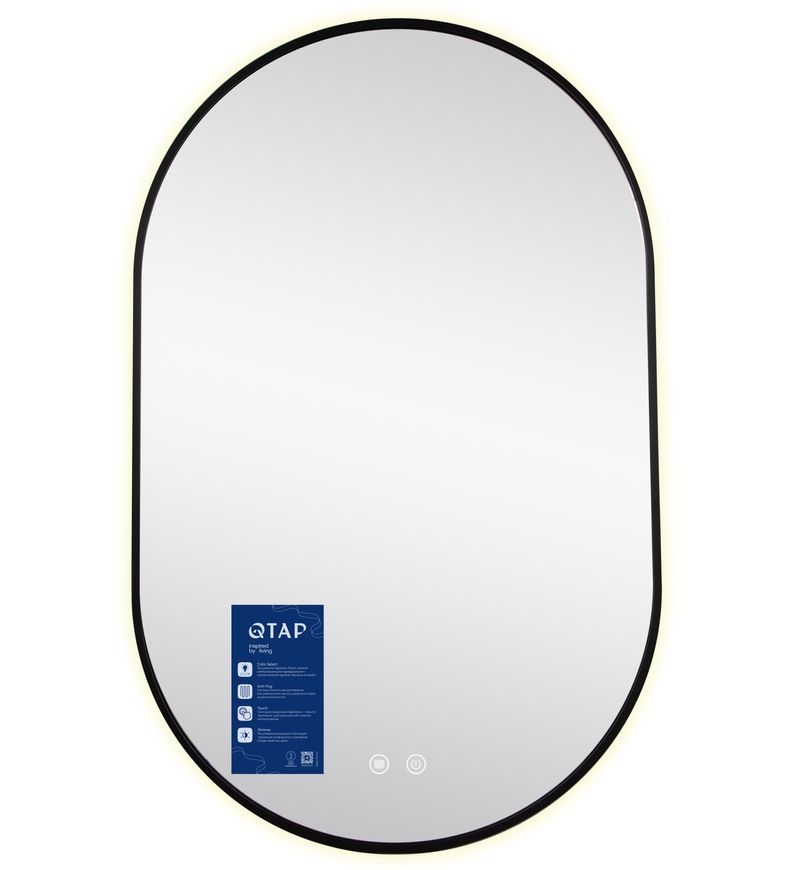 Дзеркало настінне овальне Qtap Scorpio SC1 500x800 мм з LED-підсвіткою Touch, антизапотіванням, димером, рег. темп. кольору (3000-6500K) Black QTSC500800