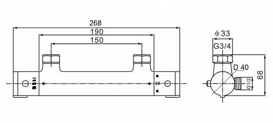 Смеситель для душа QTAP Inspai-Therm CRM T300100 термостатический - QTINSTHERMT300100