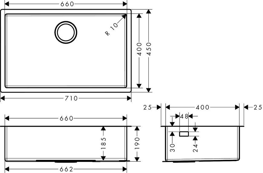 Кухонна мийка HANSGROHE під стільницю S71 S719-U660 Stainless Steel 43428800 нержавіюча сталь - 43428800