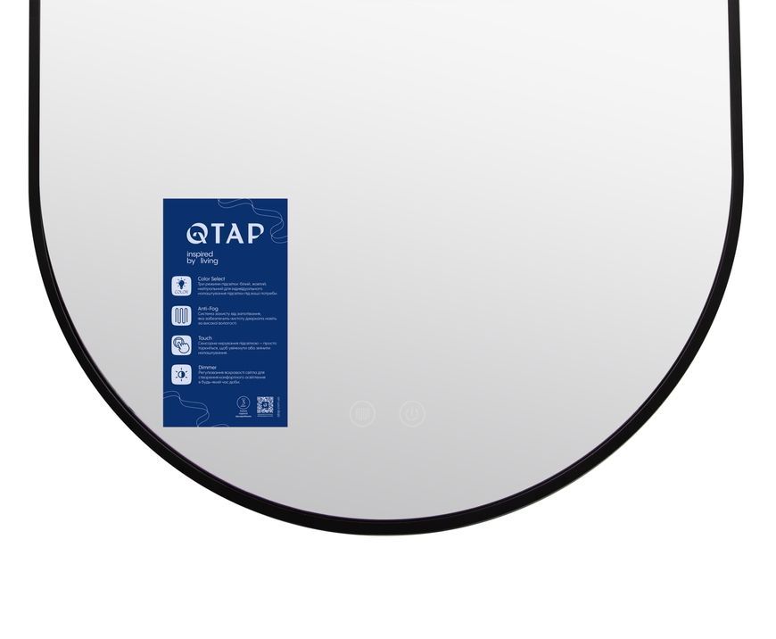 Дзеркало настінне овальне Qtap Scorpio SC1 500x800 мм з LED-підсвіткою Touch, антизапотіванням, димером, рег. темп. кольору (3000-6500K) Black QTSC500800