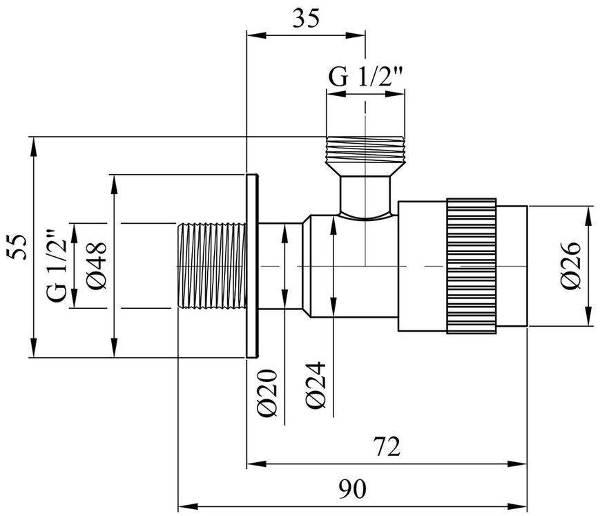 Кран приборный Kroner KRP Edelstahl Klassisch-ESG100 1/2"х1/2" НР нержавеющая сталь CV022973