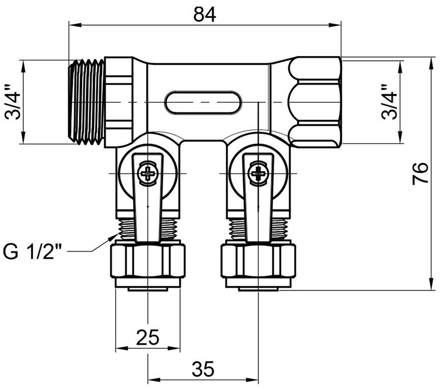 Коллектор SD PLUS 3/4" 2 выхода латунь SD231W2