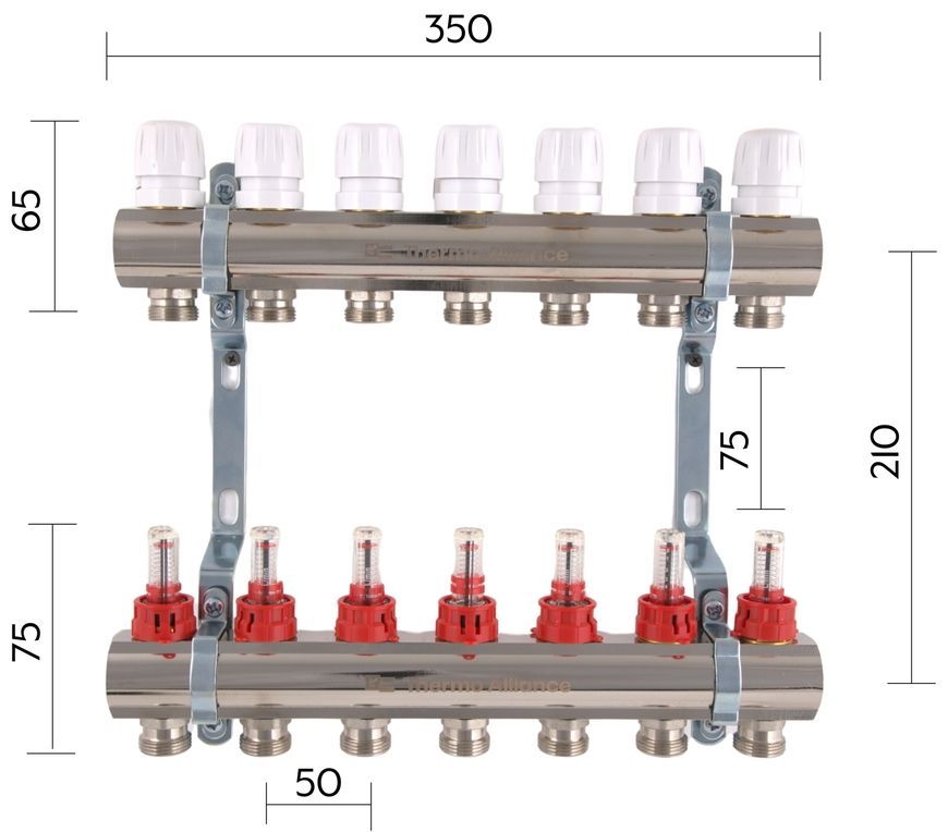 Колектор з витратомірами Thermo Alliance Standart 1" 7 виходів 3/4" SD235W7 латунь - SD235W7