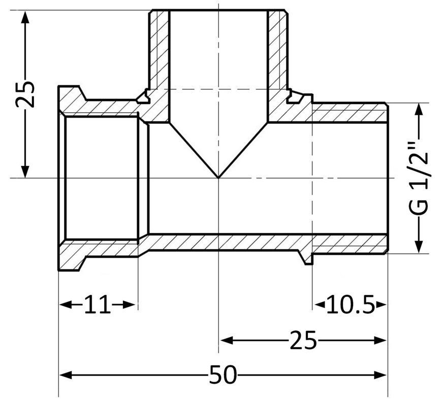 Тройник латунный SD Plus 1/2"ВРх1/2"НРх1/2"НР равнопроходной SD41415