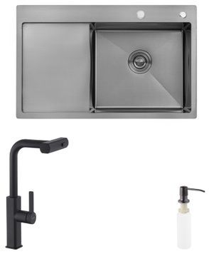 Кухонна мийка Kroner KRP Schwarze 7849RHM PVD зі змішувачем та дозатором CVS30126 KRS7849RHMPVDSCH03918SP026 - KRS7849RHMPVDSCH03918SP026