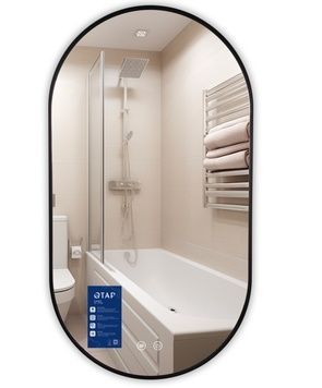 Дзеркало настінне овальне Qtap Scorpio SC1 500x900 мм з LED-підсвіткою Touch, антизапотіванням, димером, рег. темп. кольору (3000-6500K) Black QTSC500900
