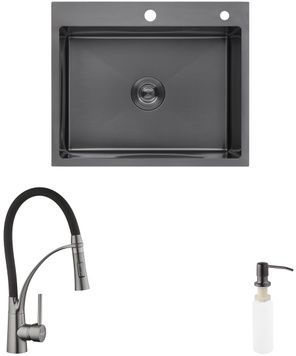 Кухонная мойка Kroner KRP Schwarze-6050HM PVD с смесителем Ersel и дозатором CVS30071 KRS6050HMPVDGRP03393BLKSP026 - KRS6050HMPVDGRP03393BLKSP026