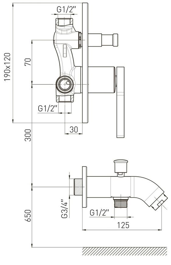 Змішувач для ванни прихованого монтажу VOLLE MORA з виливом cromo 35 мм 1537.100301 хром - 1537.100301