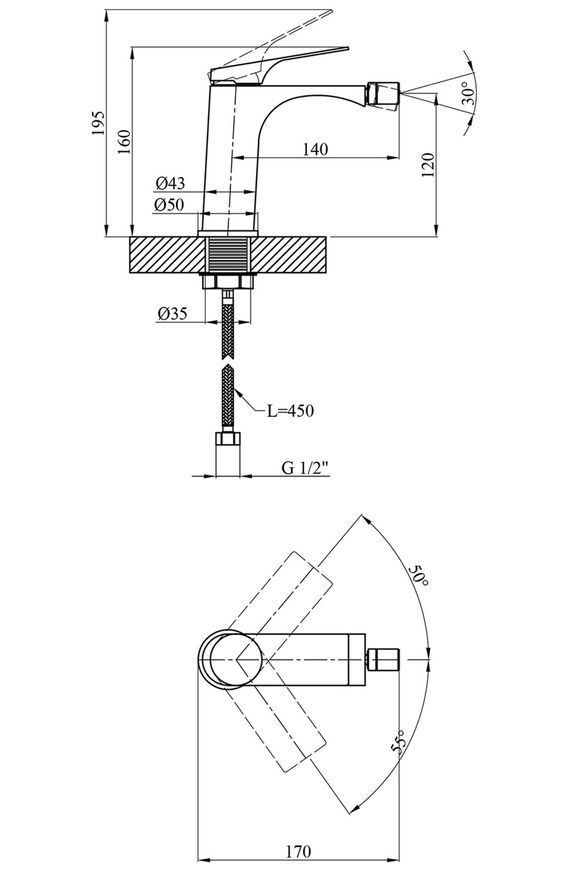 Смеситель для биде Kroner KRP Graz - GRP020 графит CV033150 - Graz - GRP020