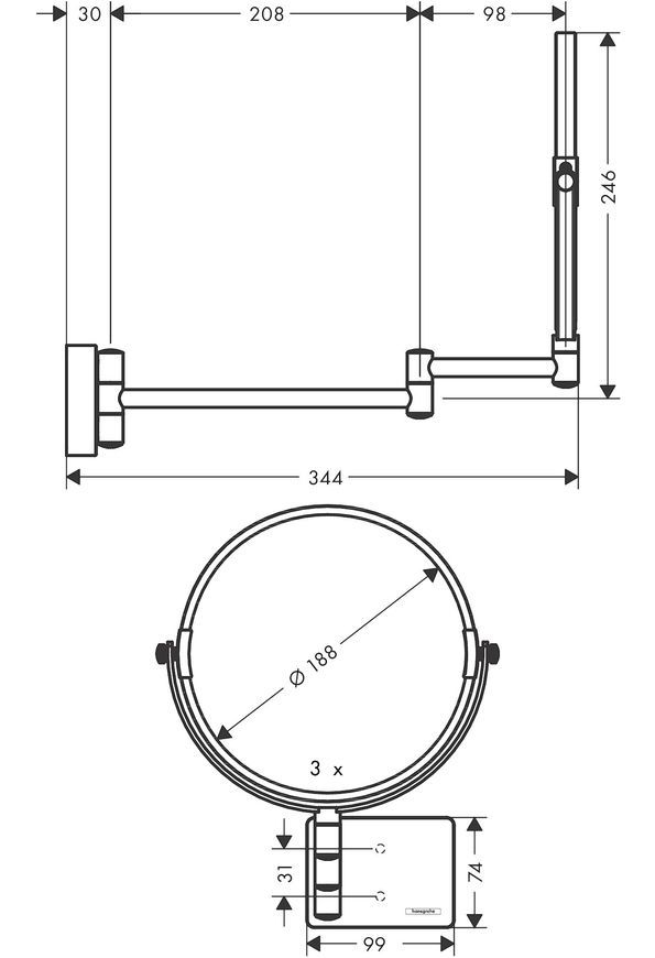Зеркало для бритья (косметическое) HANSGROHE AddStoris 41791700 белый матовый - 41791700
