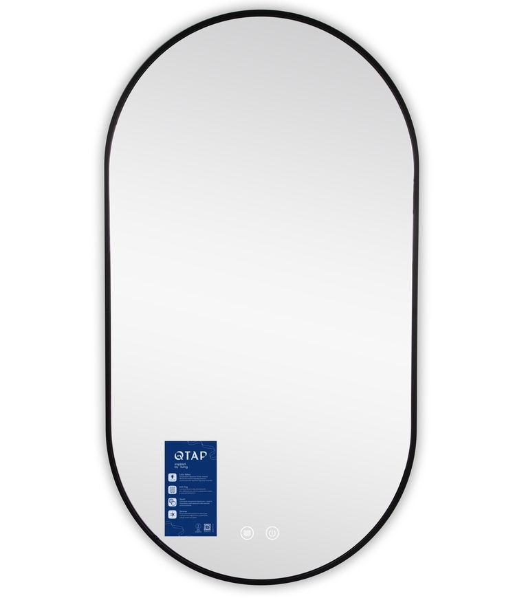 Зеркало настенное овальное Qtap Scorpio SC1 500x900 мм с LED-подсветкой Touch, антизапотеванием, диммером, рег. темп. цвета (3000-6500 К) Black QTSC500900