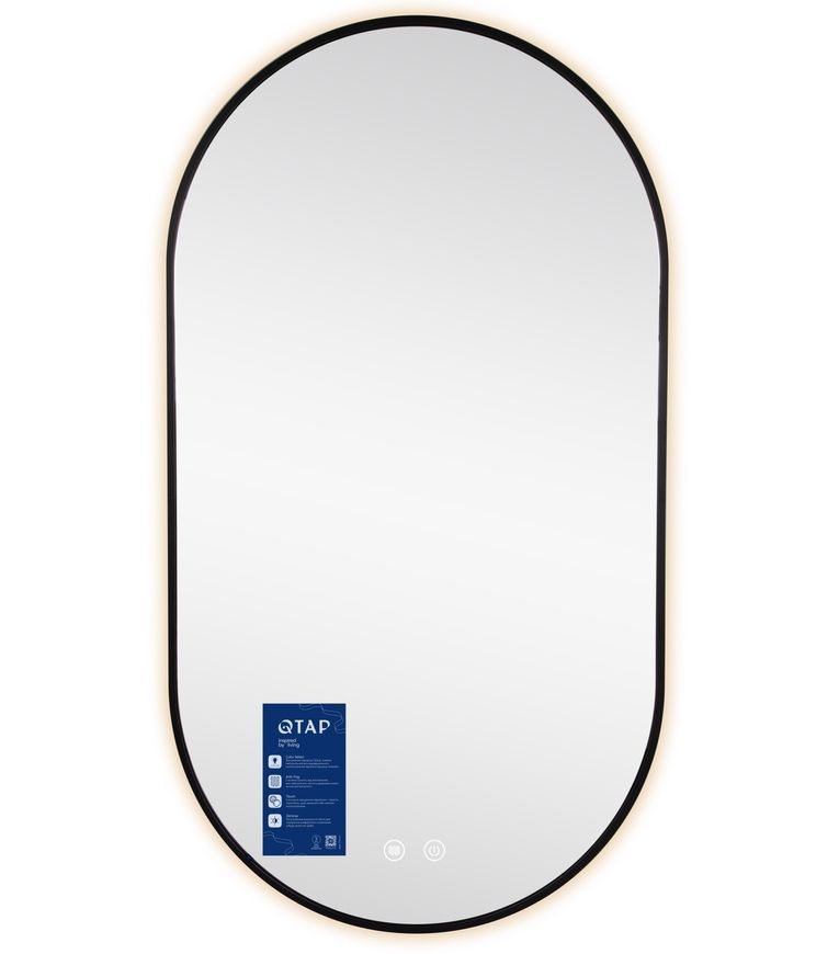 Зеркало настенное овальное Qtap Scorpio SC1 500x900 мм с LED-подсветкой Touch, антизапотеванием, диммером, рег. темп. цвета (3000-6500 К) Black QTSC500900