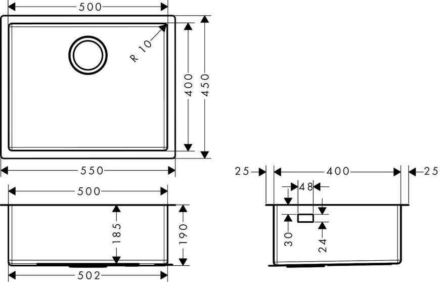 Кухонна мийка HANSGROHE під стільницю S71 S719-U500 Stainless Steel 43427800 нержавіюча сталь - 43427800