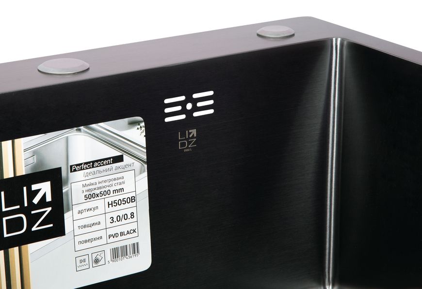 Кухонная мойка LIDZ Handmade H5050B PVD Brush Black 3,0/0,8 LDH5050BPVD43619 черная - LDH5050BPVD43619