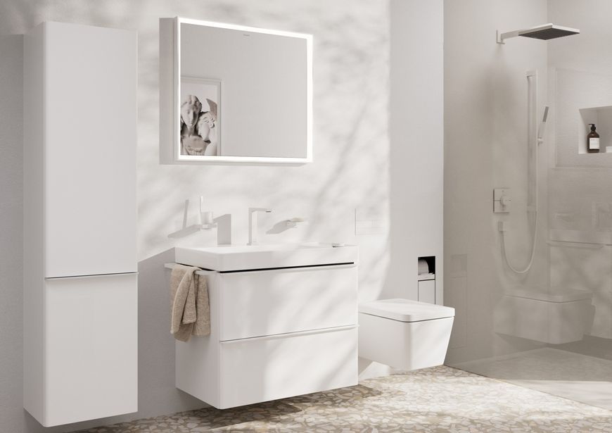 Смеситель для раковины на 2 отверстия HANSGROHE Tecturis E 150 CoolStart EcoSmart+ Matt White 73053700 белый с д/к - 73053700