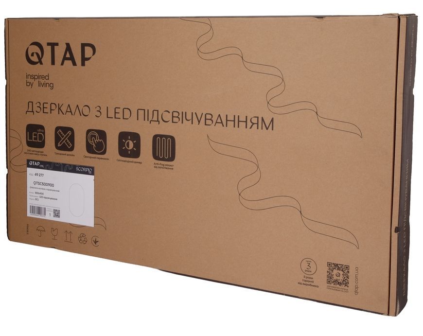 Зеркало настенное овальное Qtap Scorpio SC1 500x900 мм с LED-подсветкой Touch, антизапотеванием, диммером, рег. темп. цвета (3000-6500 К) Black QTSC500900