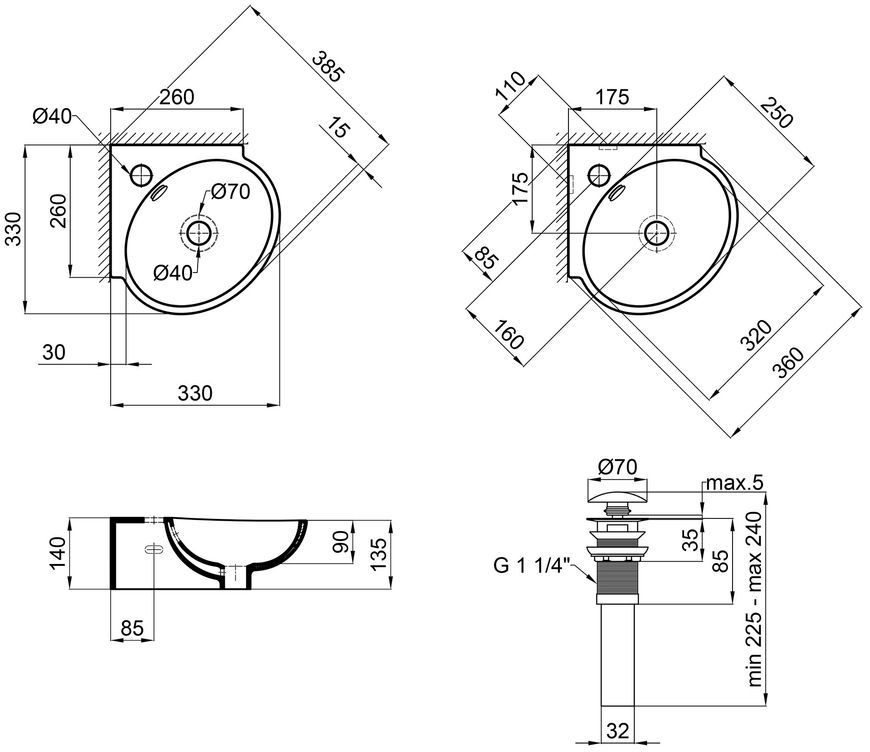 Раковина QTAP Leo 390x365x130 White з донним клапаном QT11115010W - QT11115010W