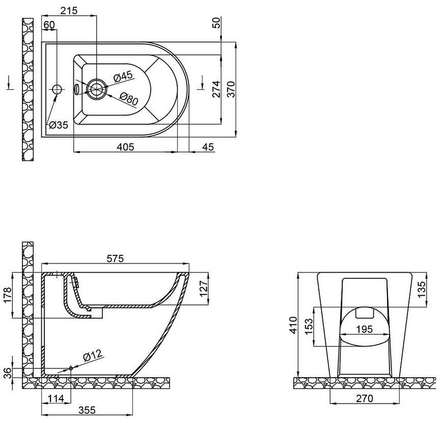 Биде напольное QTAP Robin 565x360x405 Matt black QT13442141CMB - QT13442141CMB