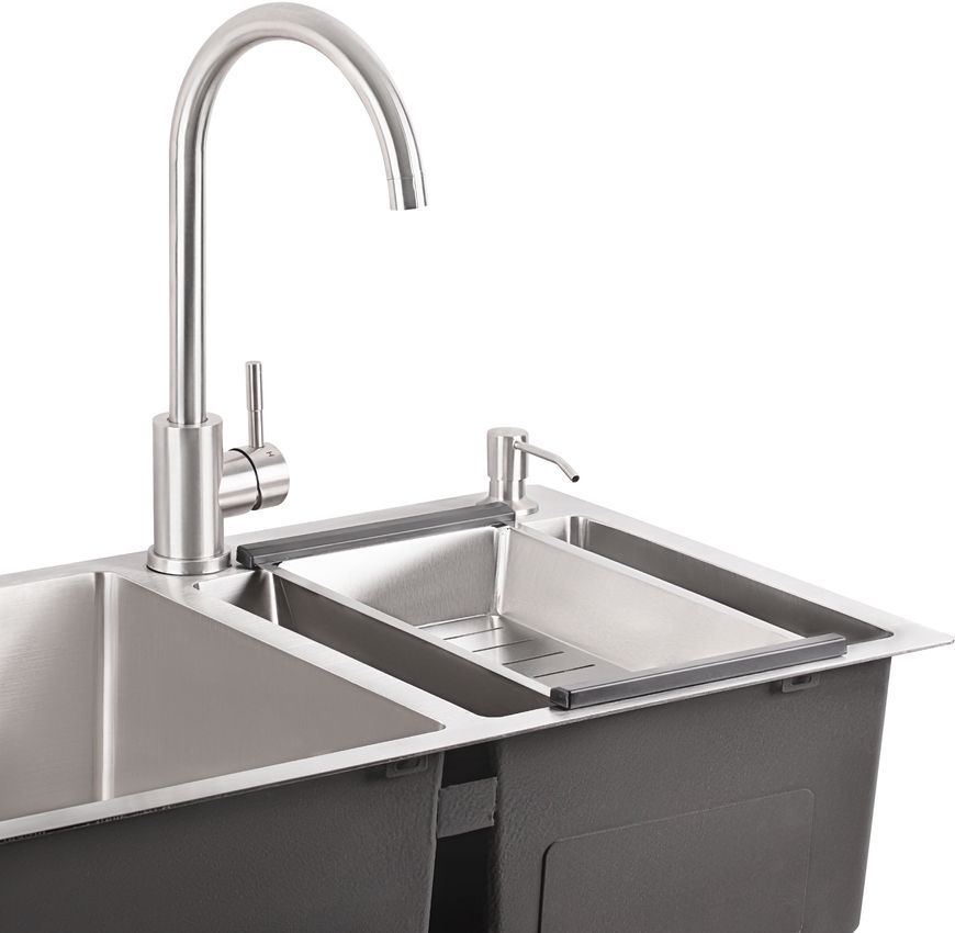Набір QTAP S7843 SET 4 в 1: кухонна мийка двійна Satin, змішувач, сушарка, диспенсер - QTS7843SET