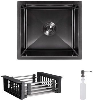 Кухонна мийка інтегрована під стільницю Lidz Handmade H4843B Brushed Black PVD + корзина K01B LDH4843BRUBLM4944050956 - LDH4843BRUBLM4944050956