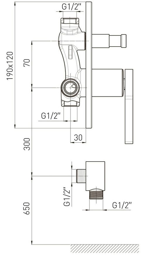 Змішувач для душу прихованого монтажу VOLLE MORA cromo 35 мм 1537.100201 хром - 1537.100201