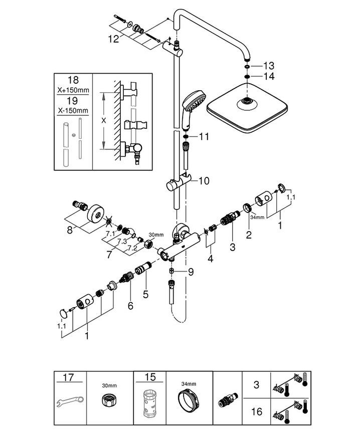 Душова система GROHE Tempesta Cosmopolitan System 250 Cube 26689000 з термостатичним змішувачем - 26689000