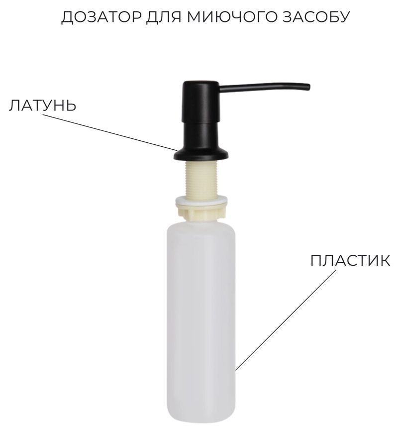 Кухонна мийка Lidz Handmade H6350BR PVD 3,0/1,0 дозатор, корзина LDH6350BRPVD4559047529 чорна - LDH6350BRPVD4559047529