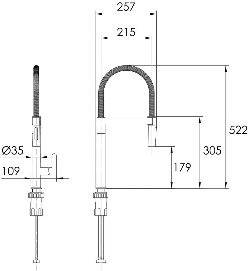 Змішувач для кухні Imprese Pivot SS хром 25 мм гнучкий вилив f03408501SS - f03408501SS