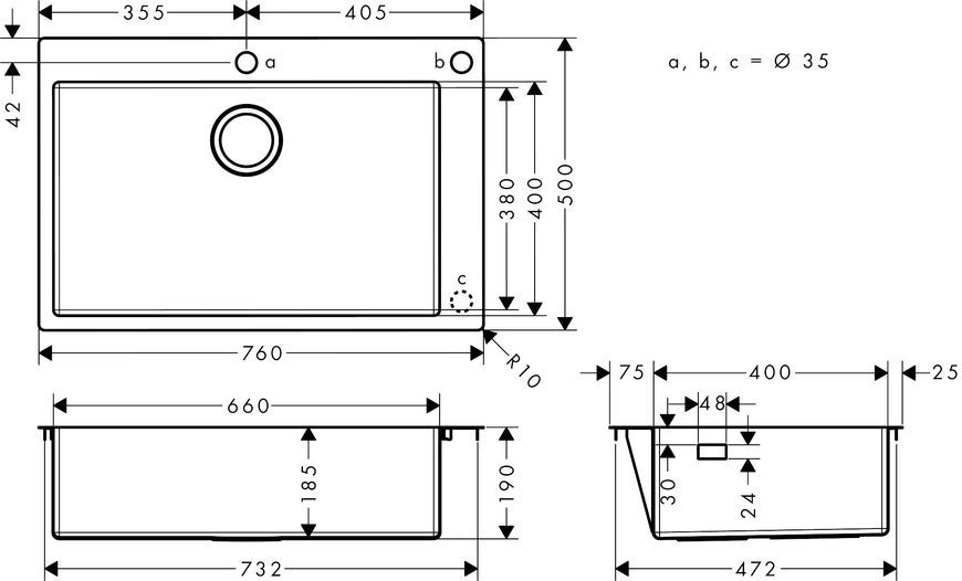 Кухонна мийка HANSGROHE на стільницю S71 S712-F660 Stainless Steel 43308800 нержавіюча сталь - 43308800