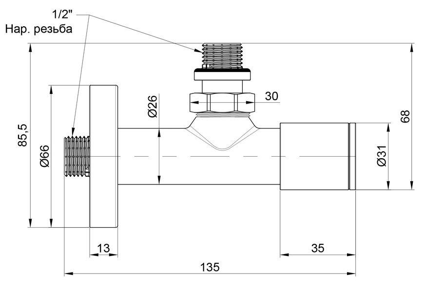 Комплект кранов для полотенцесушителя SD FORTE угловой удлиненный 1/2" SF395W15 - SF395W15