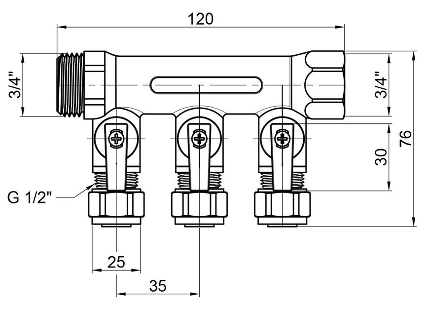 Колектор SD PLUS 3/4" 3 виходи латунь SD231W3