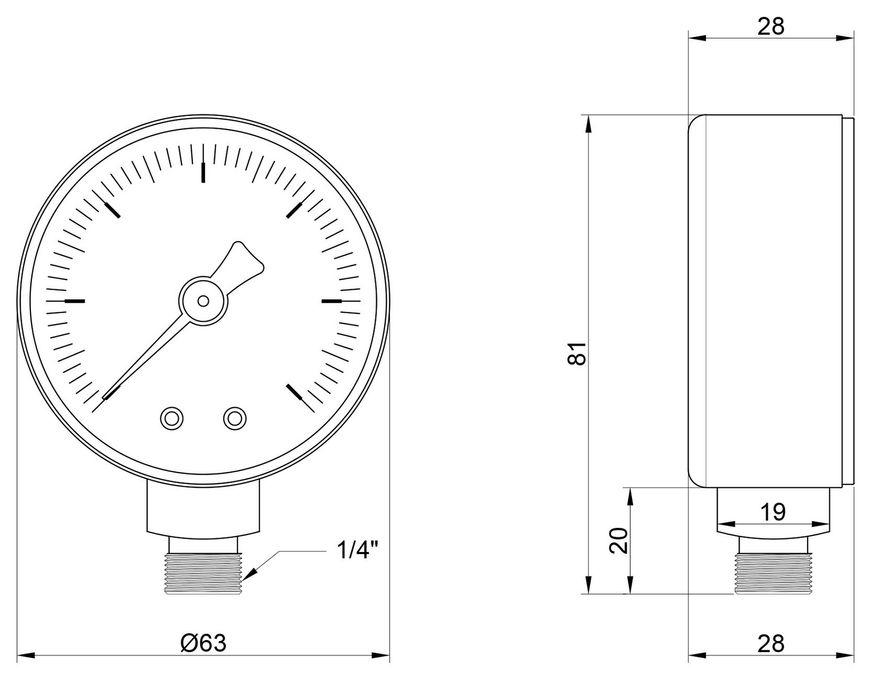 Манометр Icma нижнее подключение 1/4"НР 63 мм 0-6 бар №244 91244AB06