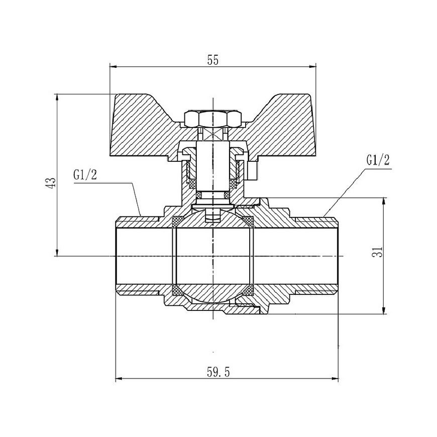 Кран шаровой SD FORTE 1/2" НР для воды (бабочка) SF606W15 - SF606W15