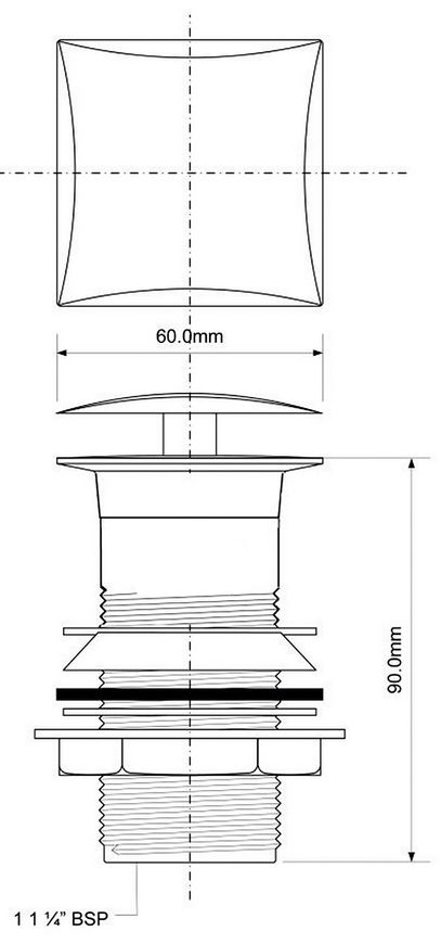 Донный клапан McAlpine CWU60SQ-CB Cliсk-Claсk квадрат хром для раковины 1 1/4" без перелива - CWU60SQCB