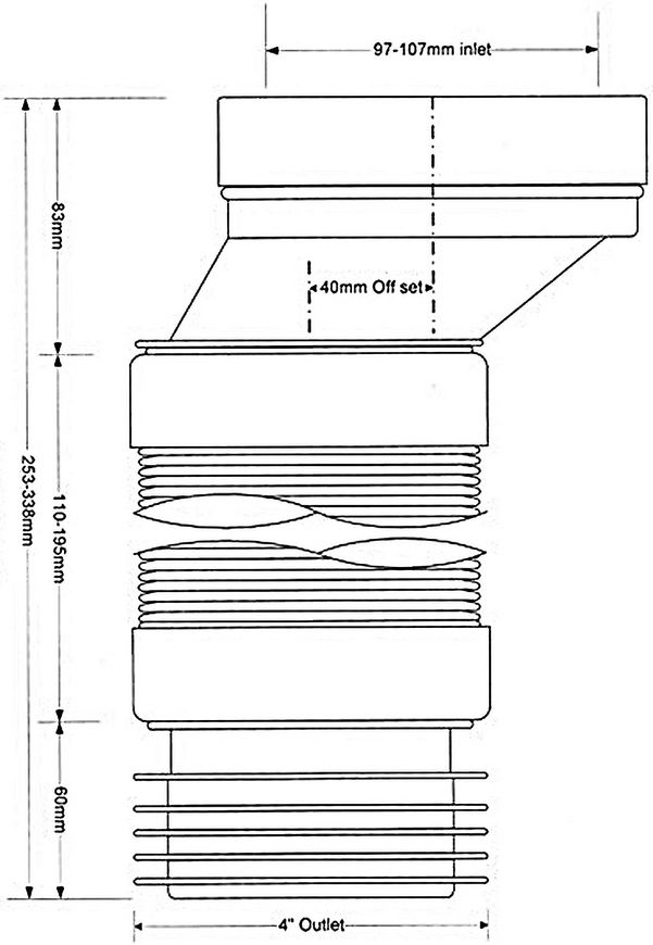 Гнучке каналізаційне підключення (гофра) McALPINE з зміщенням на 40 мм 253-338 мм WC-CON4AF