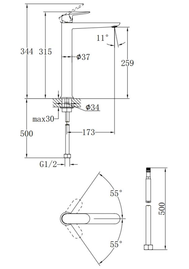 Змішувач для раковини Qtap Evia високий Chrome (k30) QTEVI269CRM47577 - QTEVI269CRM47577