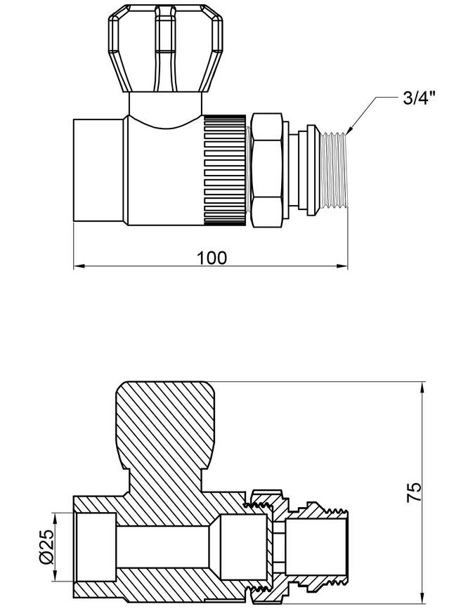 Кран шаровой радиаторный PPR THERMO ALLIANCE 25х3/4" прямой - DSW429