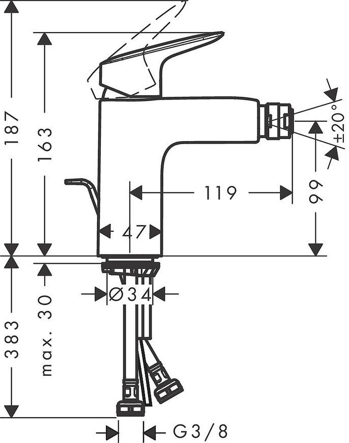 Змішувач для біде HANSGROHE Logis 100 Matt Black 71200670 чорний матовий з д/к - 71200670