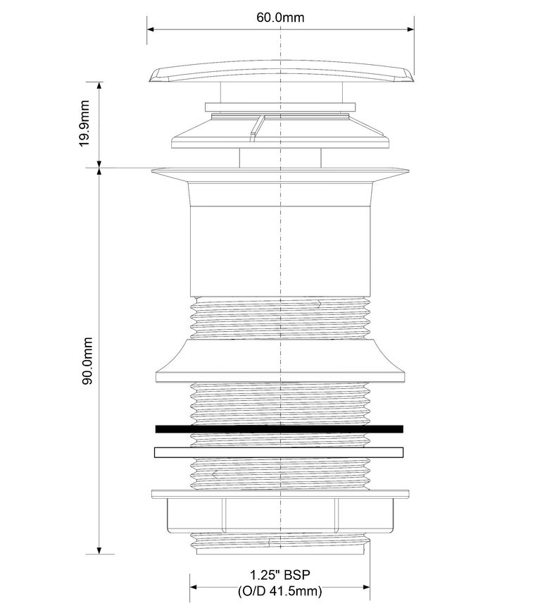 Донний клапан McAlpine CWU60SQ-CB Cliсk-Claсk квадрат хром для раковини 1 1/4" без переливу - CWU60SQCB