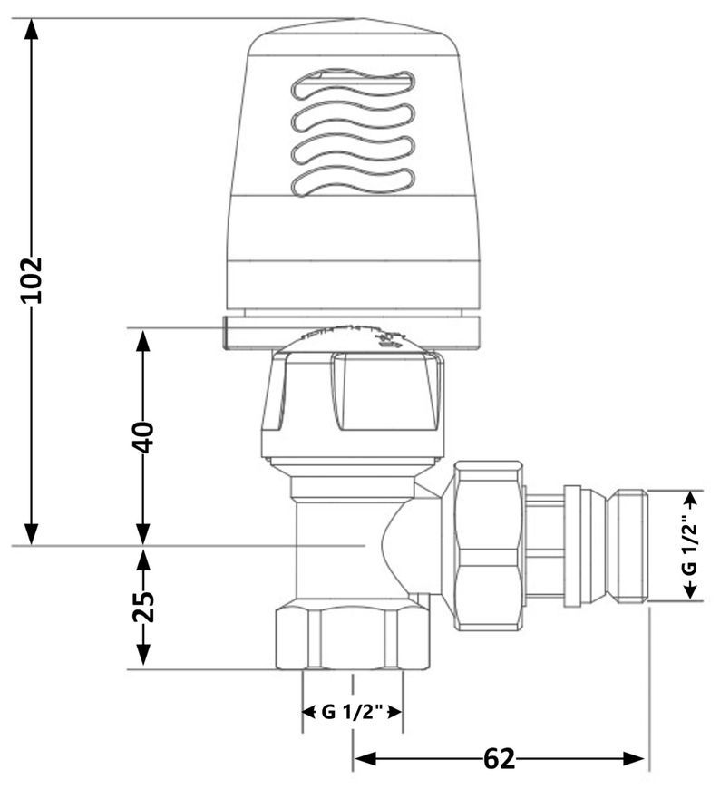 Кран (вентиль) для радіатора Icma термостатичний 1/2"ВРх1/2"ЗР з антипротіканням кутовий №764+940 82764AD06940 - 82764AD06940