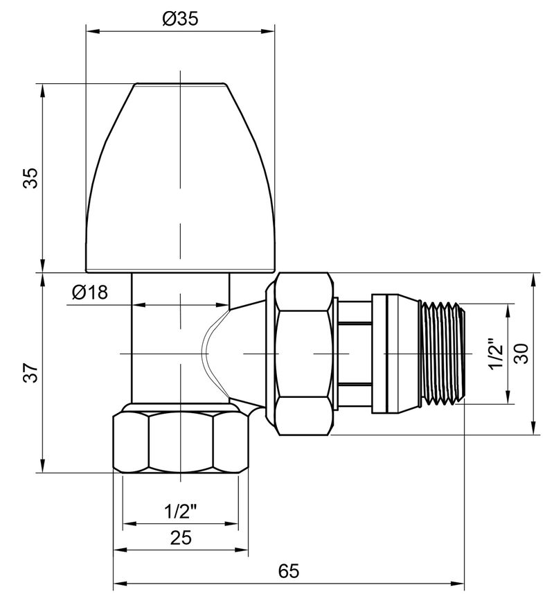 Кран (вентиль) радиаторной SD PLUS Classic с антипротечкой угловой 1/2" SD228W15 - SD228W15