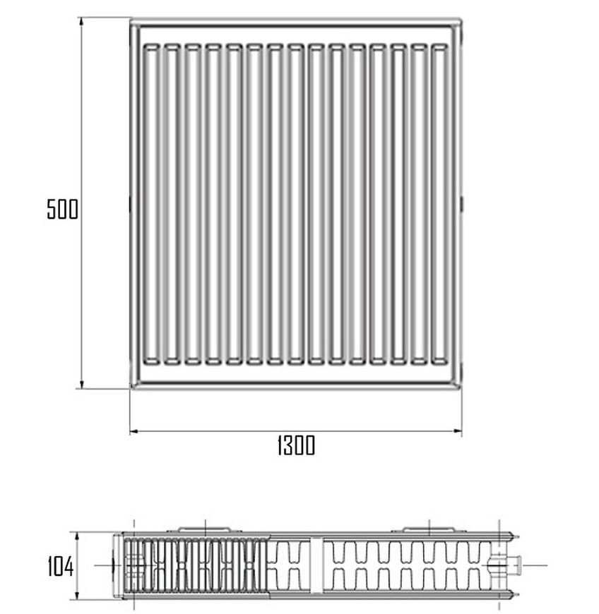 Радиатор стальной AQUATRONIC 22 (500x1300) мм боковое подключение A225001300K - A225001300K