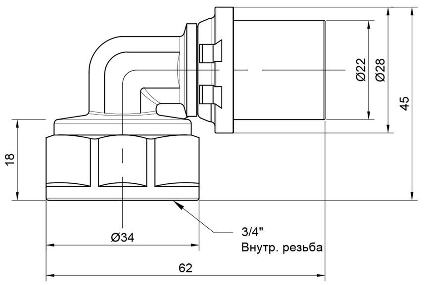 Уголок пресс-фитинг ICMA 20х3/4" ВР №405 - 81405AEBQ06