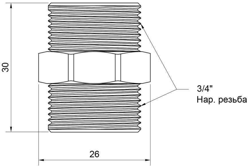 Ниппель латунный SD Plus 3/4"х3/4" равнопроходный SD4072020