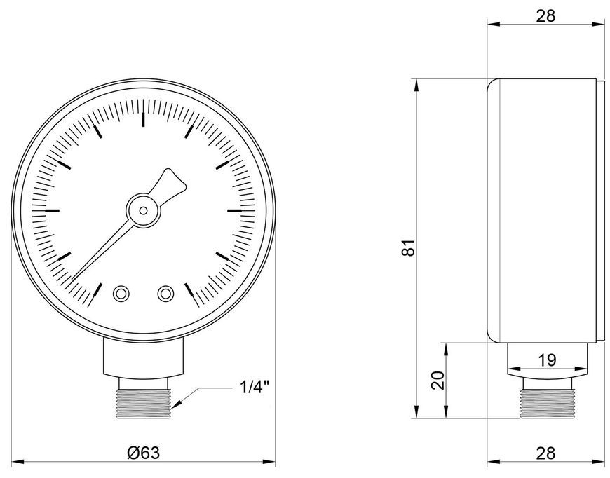 Манометр Icma нижнє підключення 1/4"ЗР 63 мм 0-10 бар №244 91244AB10