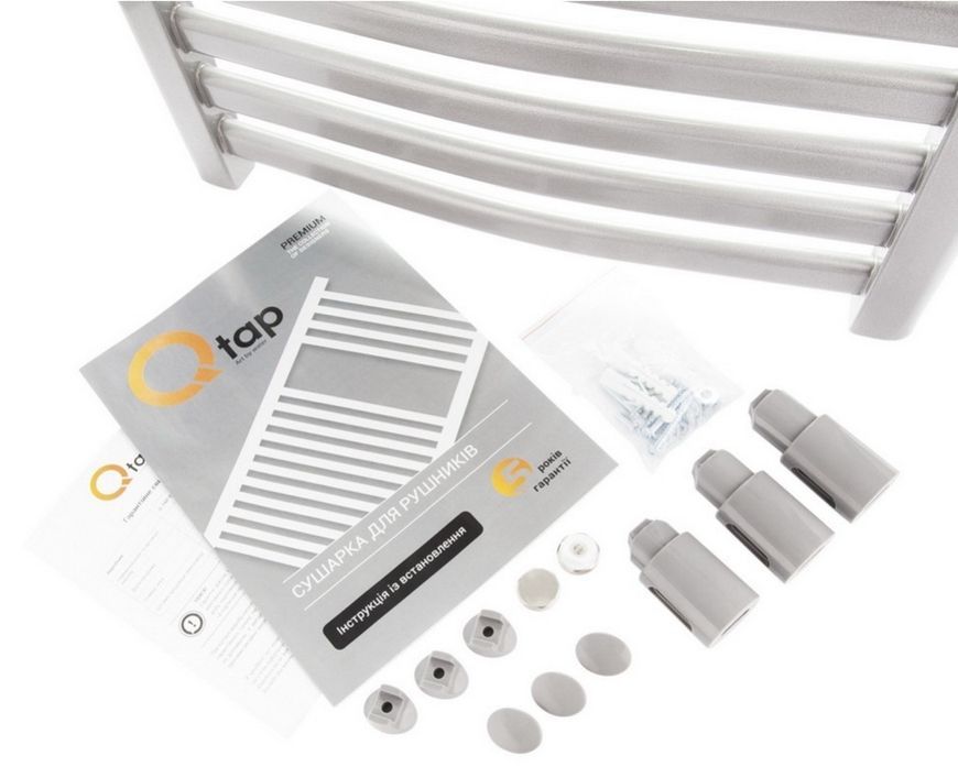 Полотенцесушитель водяной QTAP Dias (SIL) P18 1000x500 HY серый - QTDIASSILP181000500HY